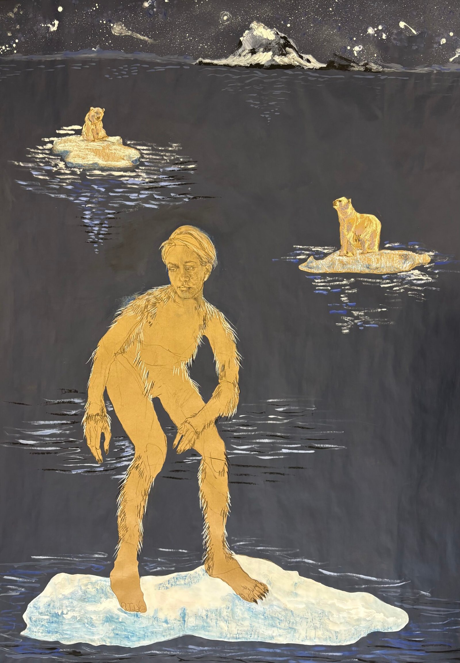 2026. Carbón , pastel, vinílica sobre papel kraft. 200 x 160 cm.