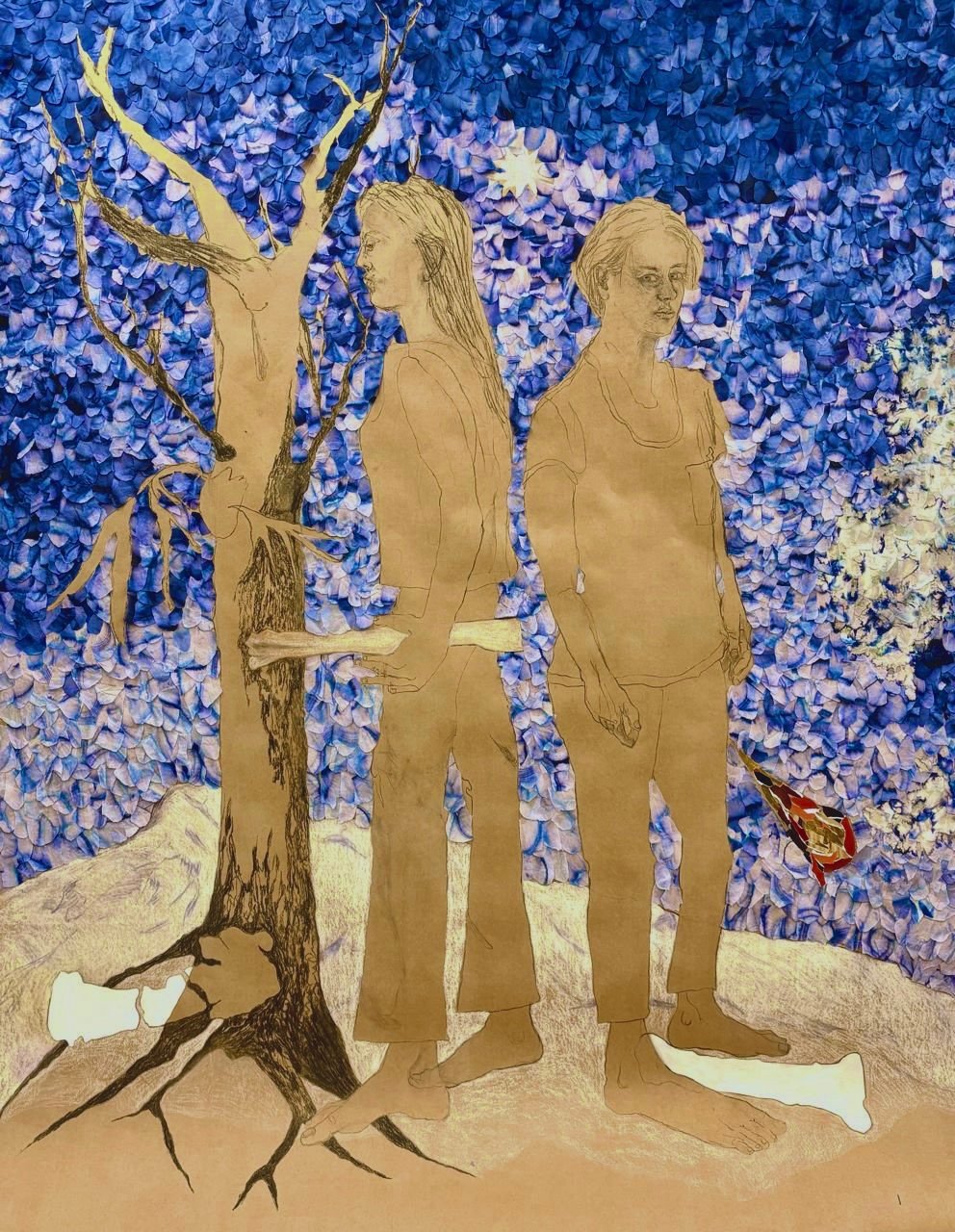 2026. Carbón , pastel, vinílica sobre papel kraft. 200 x 160 cm.
