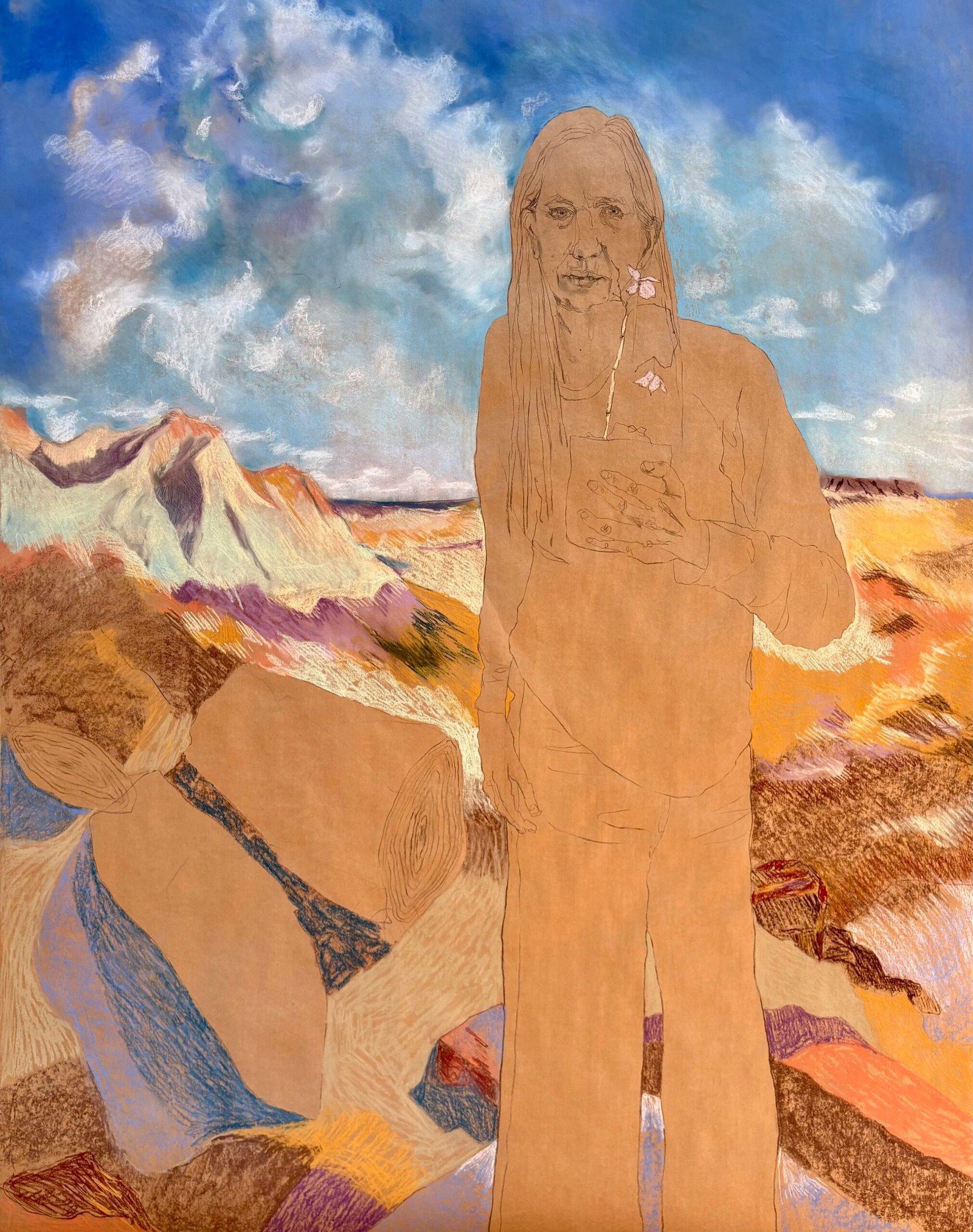 2026. Carbón , pastel, sobre papel kraft. 200 x 160 cm.