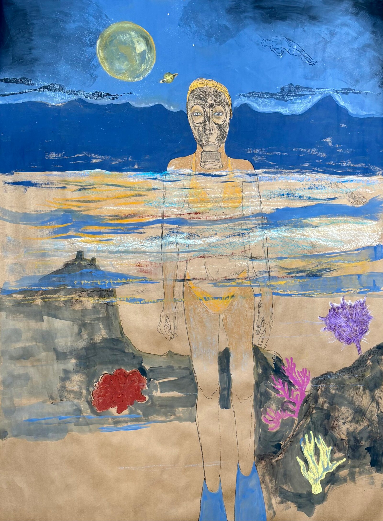 2026. Carbón, pastel, vinílica sobre papel kraft. 200 x 160 cm.